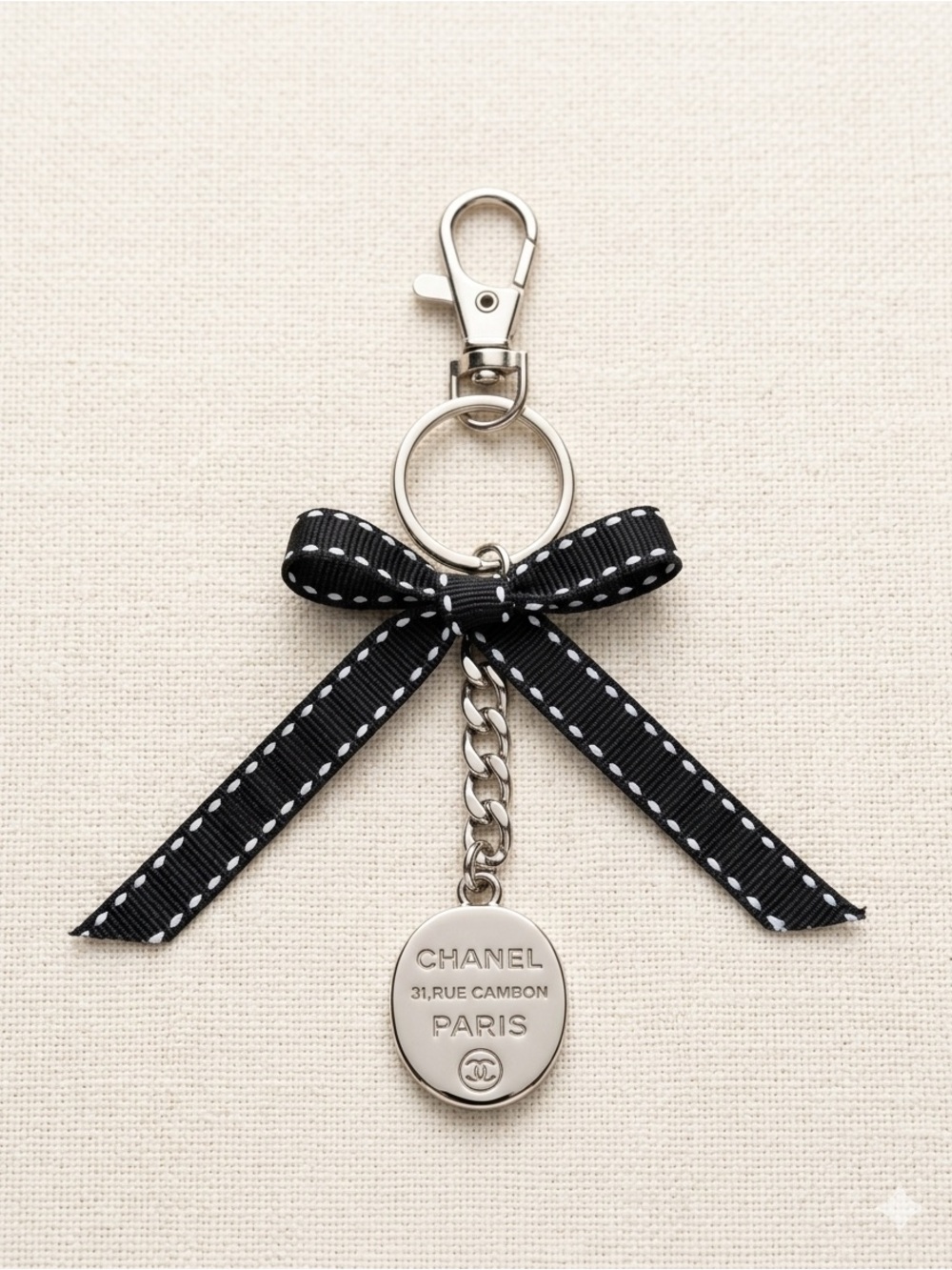 Black Ribbon Key Holder with SILVER Medallion Charm - Picture 1 of 7